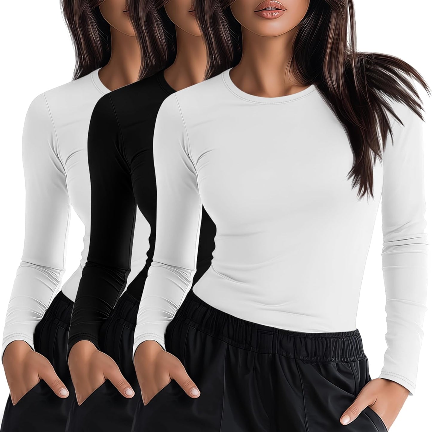 Neer 3 Pack Womens Long Sleeve Crewneck Underscrub Shirts