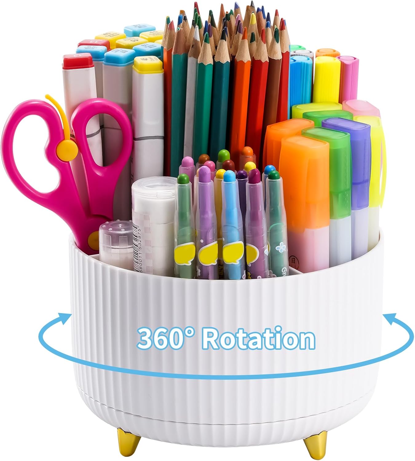 Marbrasse 360 Rotating Desk Organizer: 5-Compartment Pen Holder