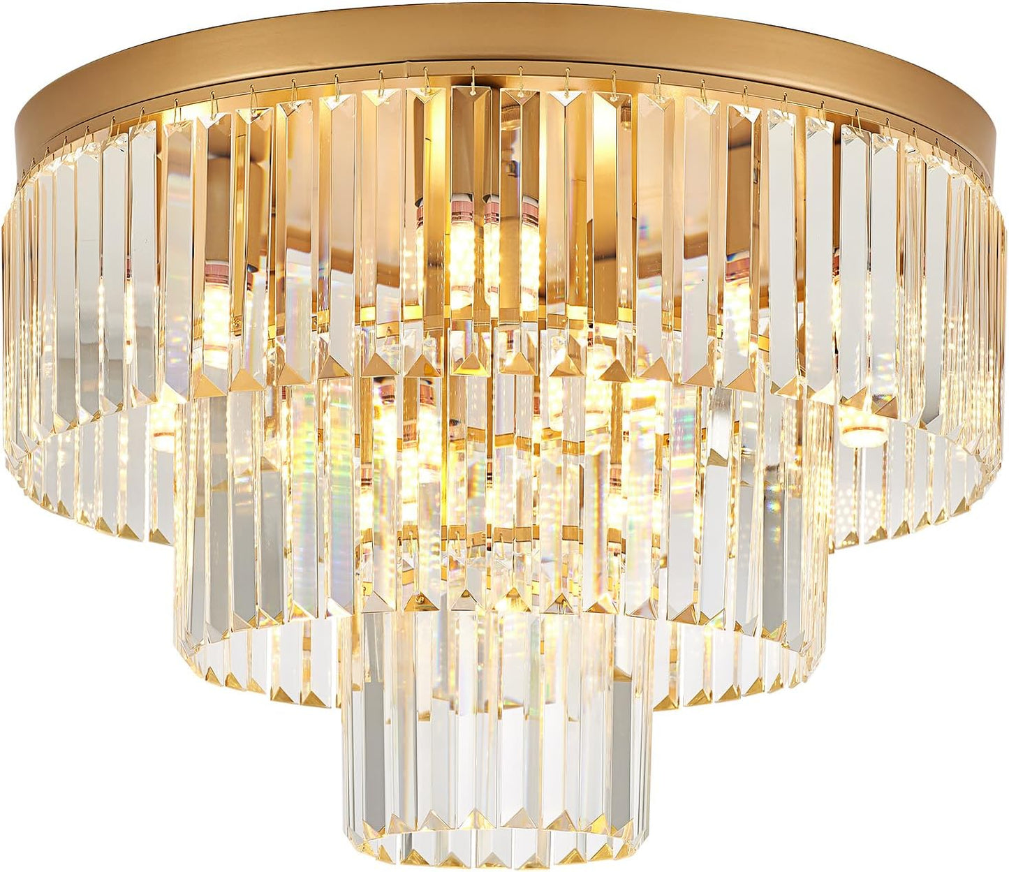 10-Light Gold Crystal Ceiling Light Fixture for Modern Homes