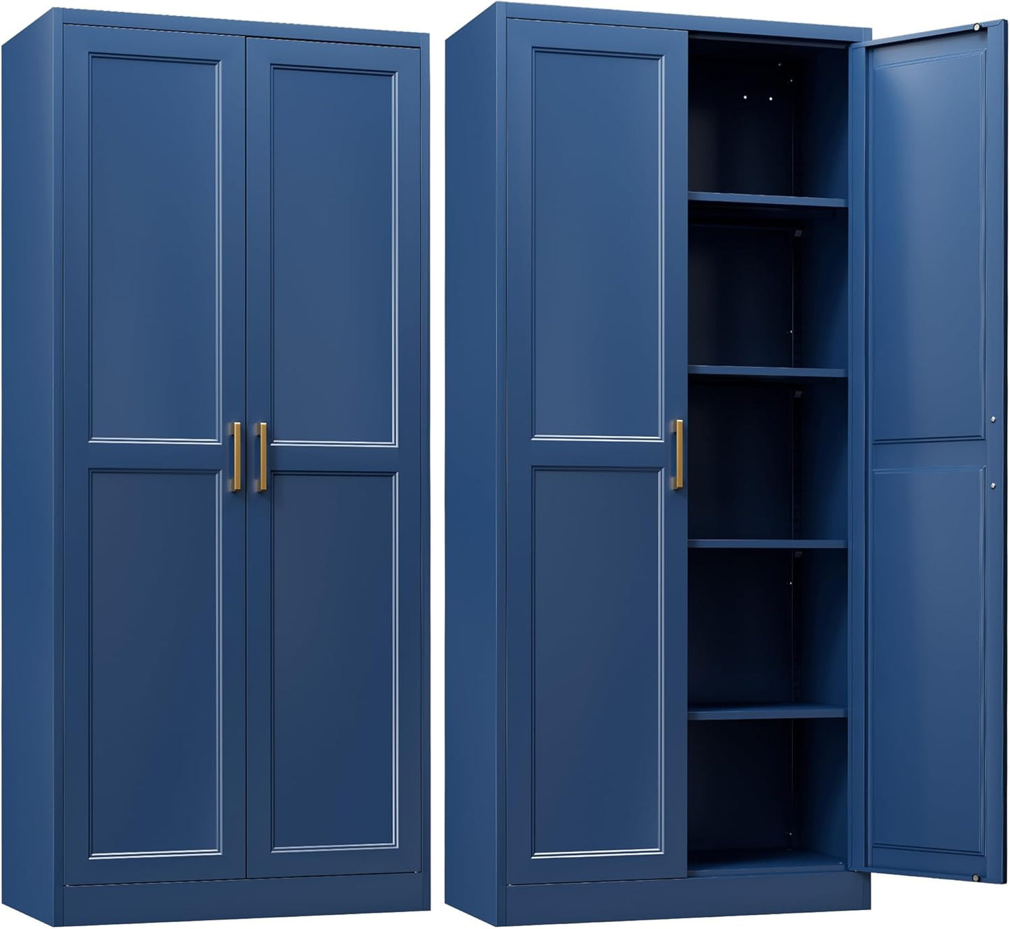 Stylish 71in Blue Metal Pantry Cabinet with Adjustable Shelves
