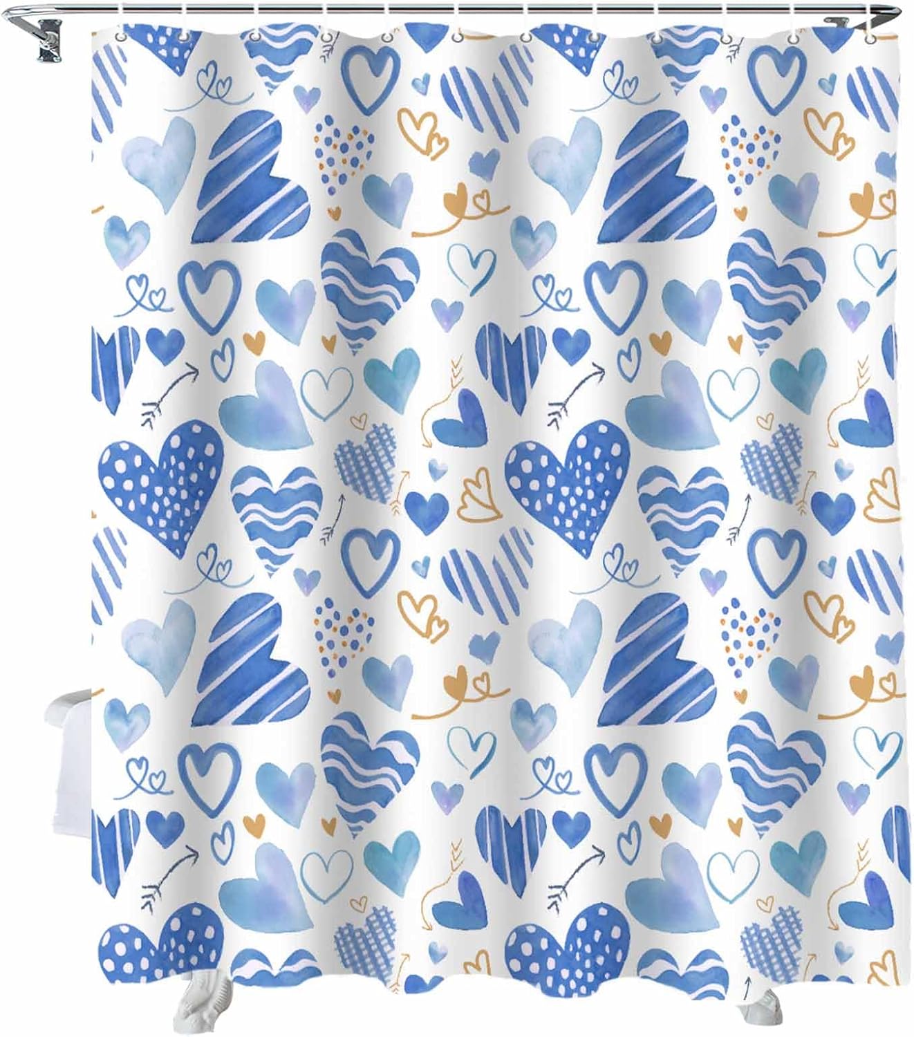 Romantic Valentine's Day Shower Curtain Set - Love Heart Design, Waterproof, 72x72, ALAGEO