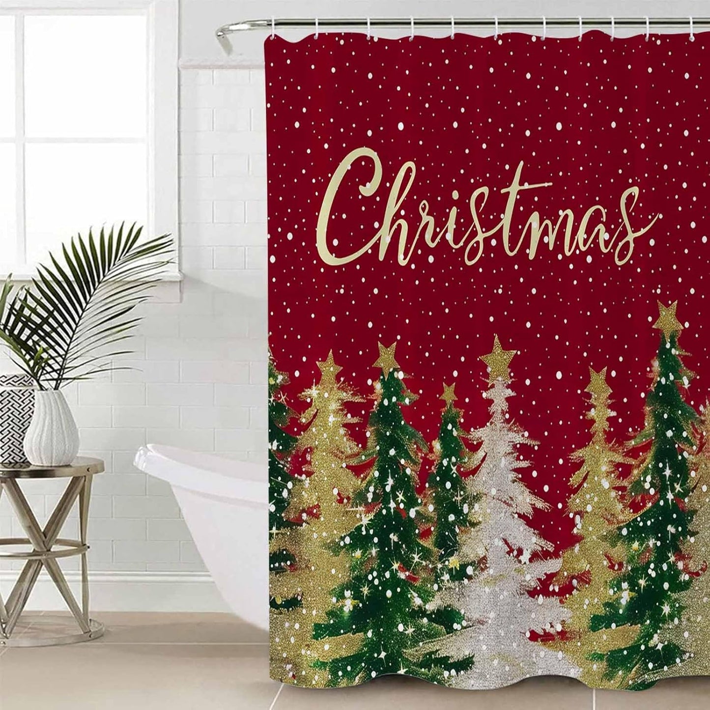 Washable Xmas Tree Shower Curtain Set by Huotupsine - Festive Waterproof Fabric