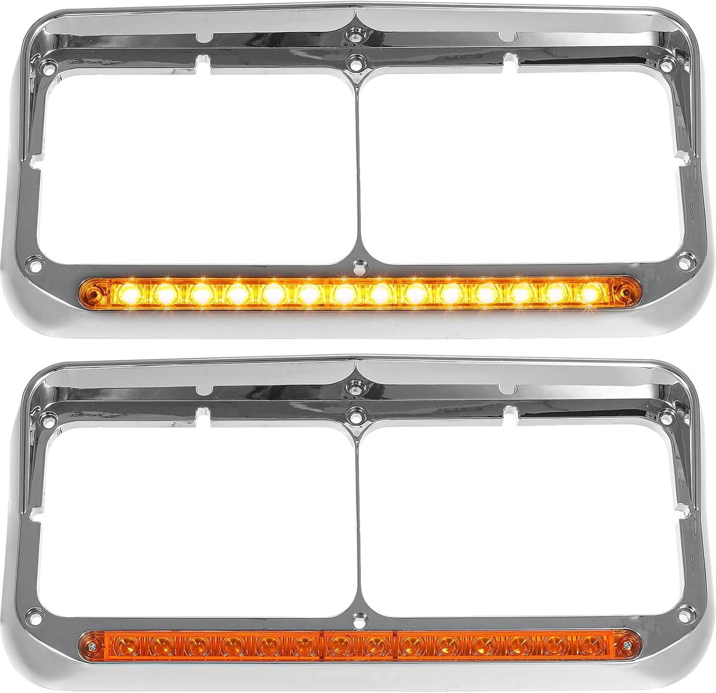 Partsam 2x Headlight Bezel with Amber LED Light Strip for Trucks
