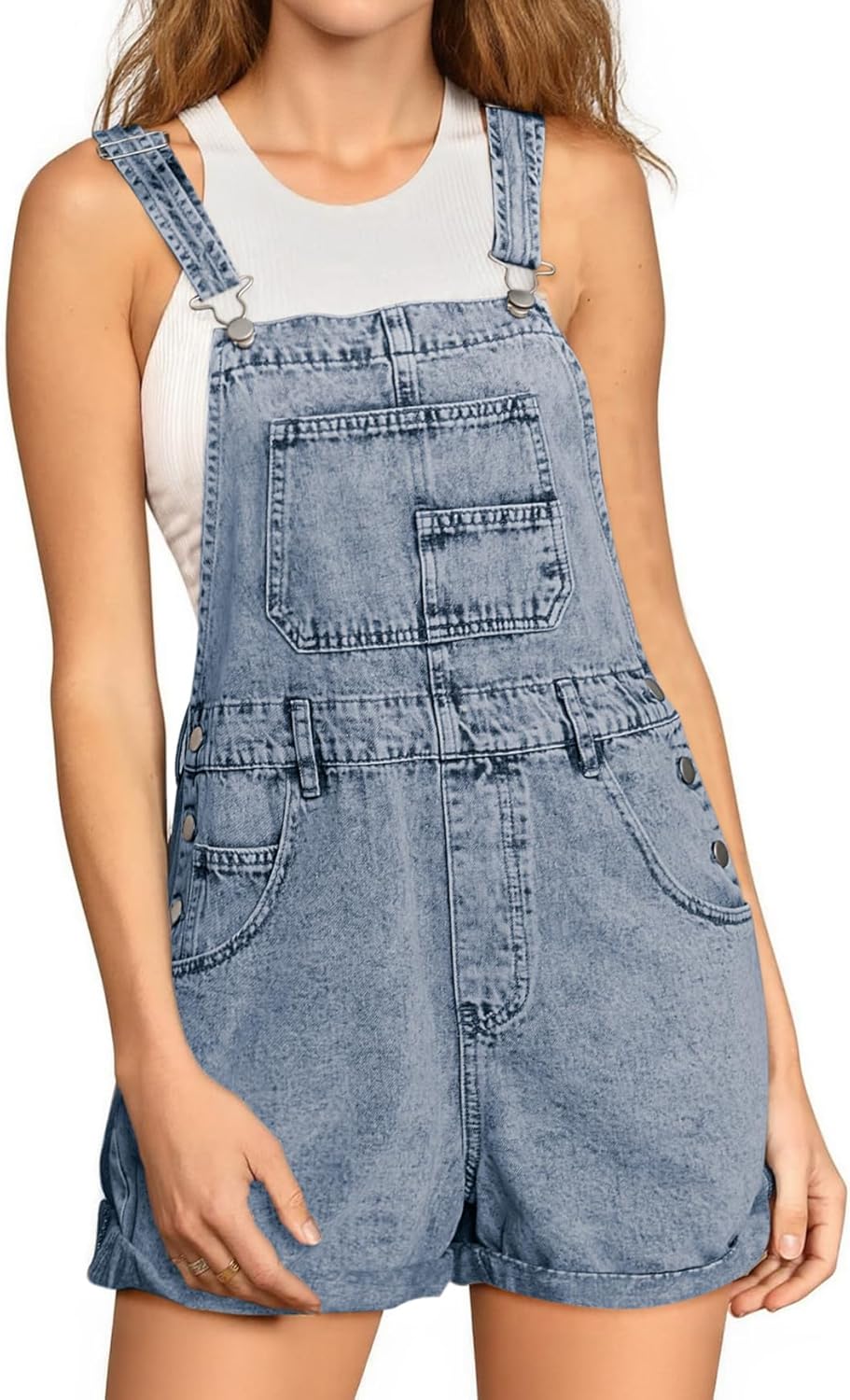 Glamaker Denim Overall Shorts for Women Casual Summer Style