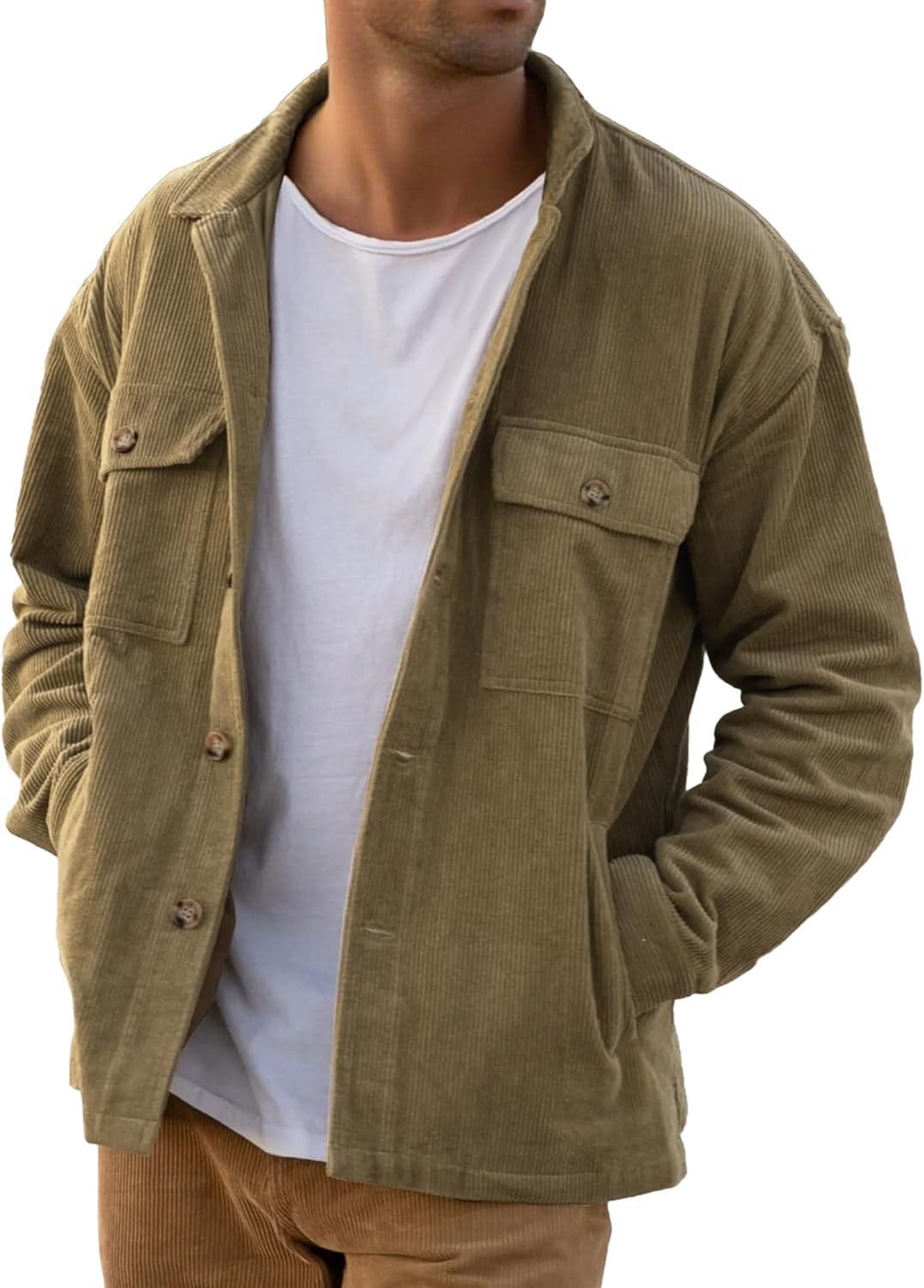 PLEPAN Men's Corduroy Shacket with 4 Pockets for Comfort