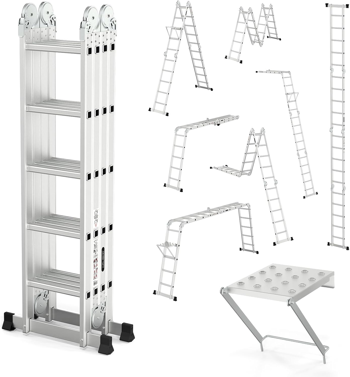 LUISLADDERS 18.5FT Folding Ladder Multi-Purpose Heavy Duty