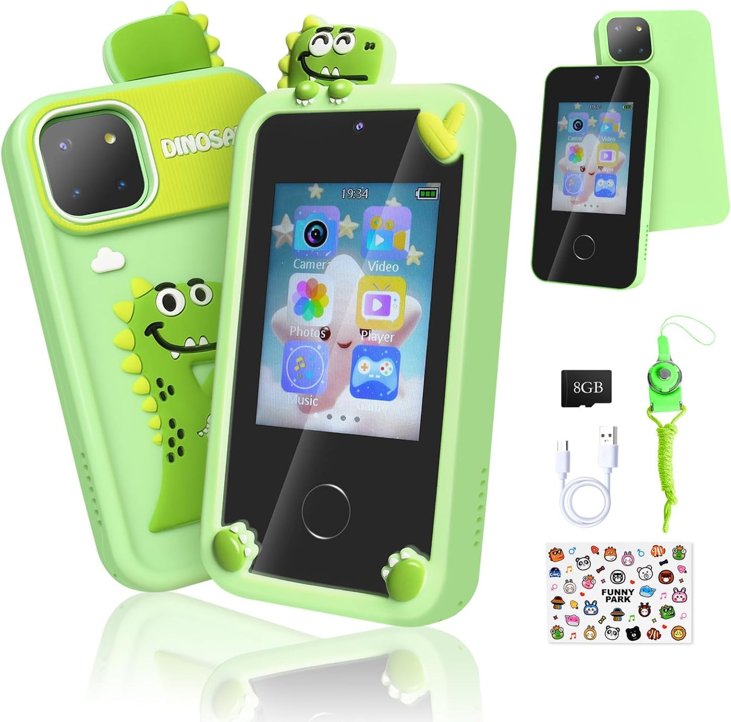 Dinosaur Kids Smart Phone - Dual Camera, Music/Games, 8GB SD ~ Ages 3-12