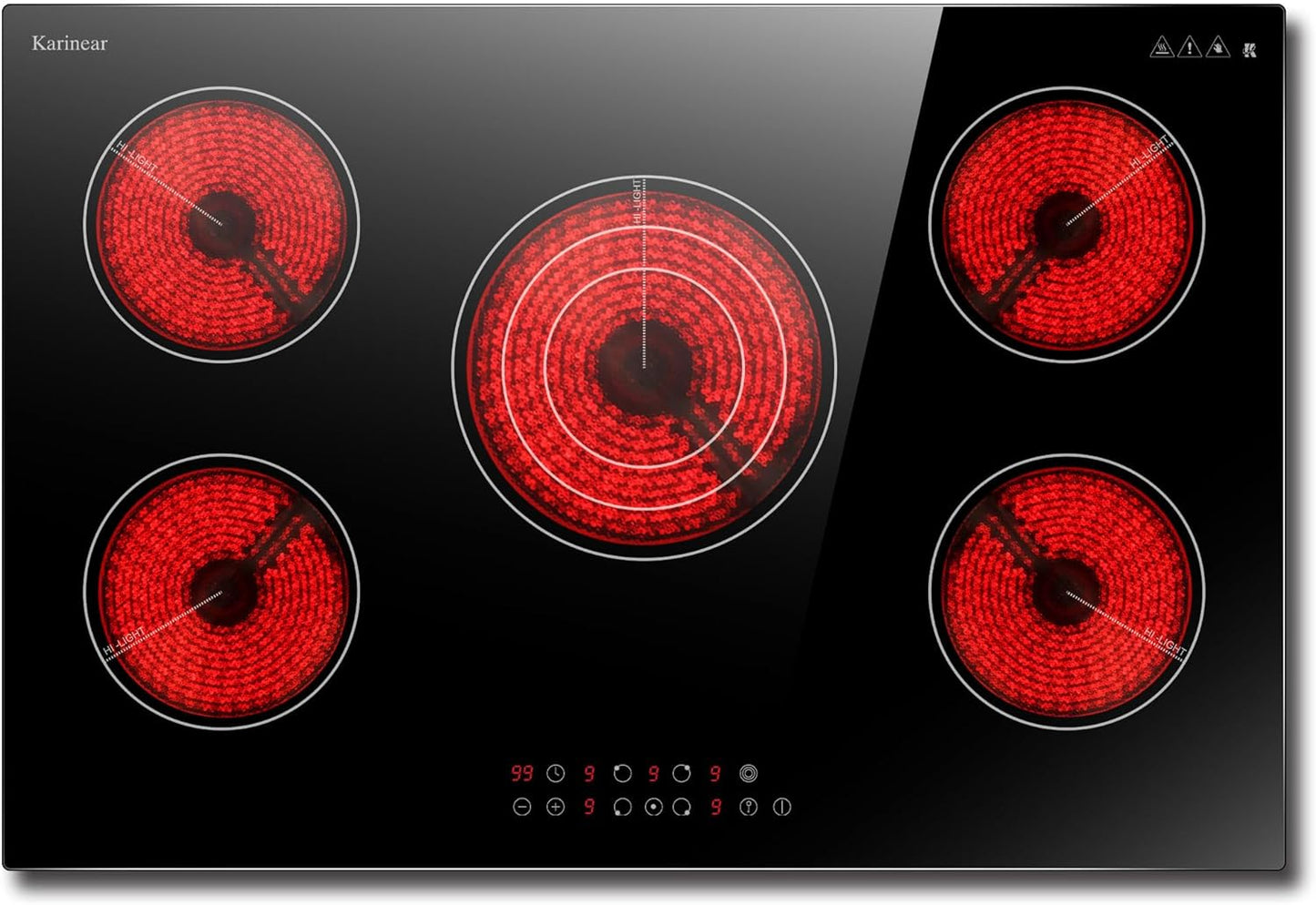 Karinear Electric Cooktop 30 Inch with 5 Burners and Safety Features