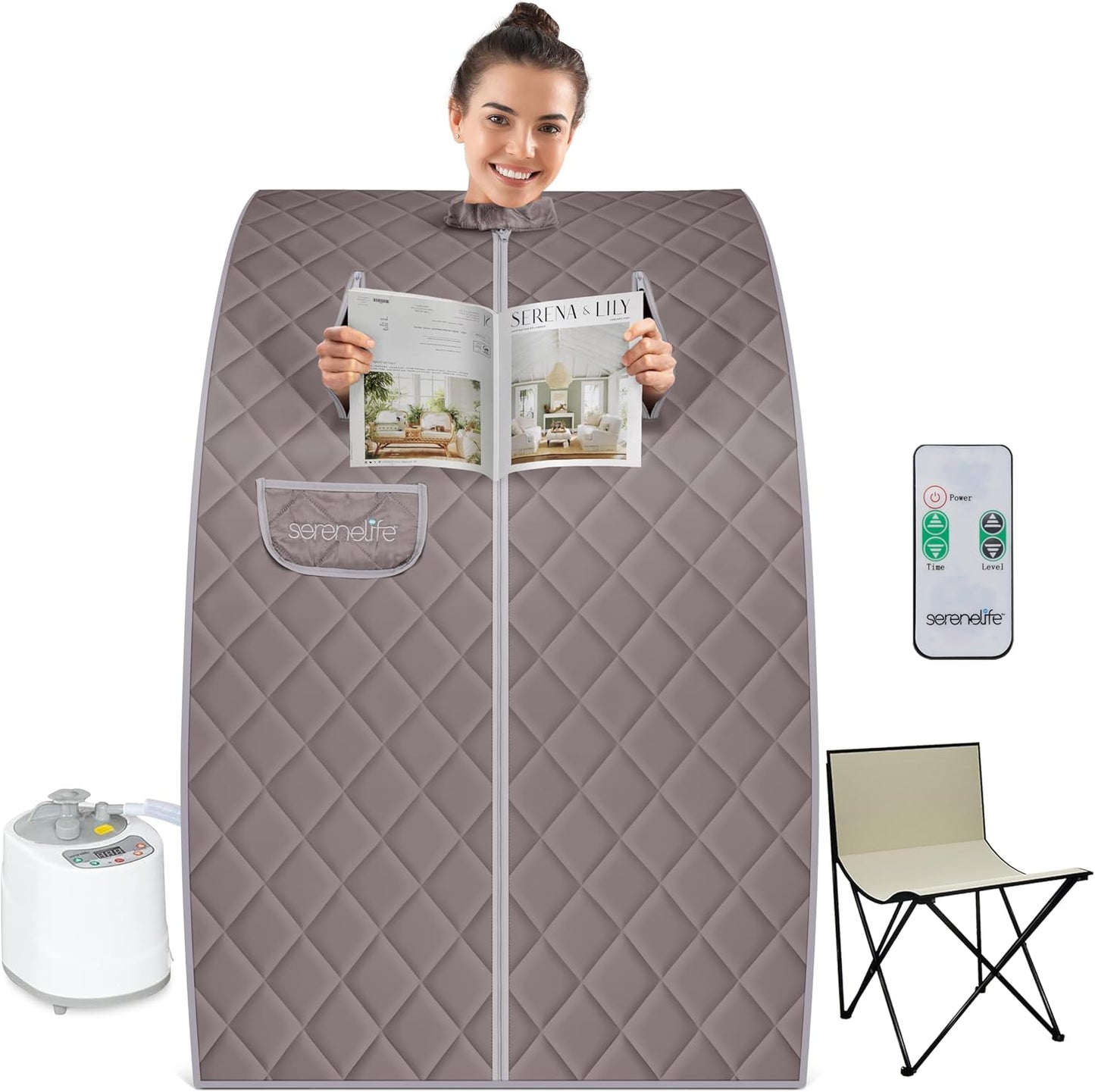 Relaxing Portable Sauna Set: 2L Steamer, Remote Control, Foldable Chair, In-Home Spa