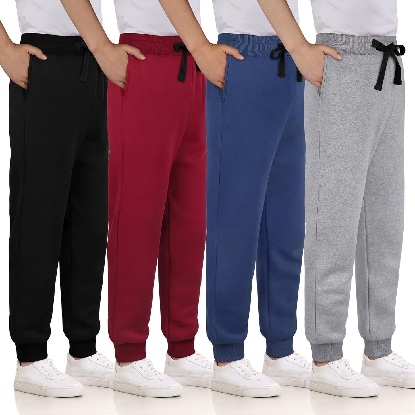 Boys Sweatpants Cotton Fleece Lined Athletic Joggers 4 Pack