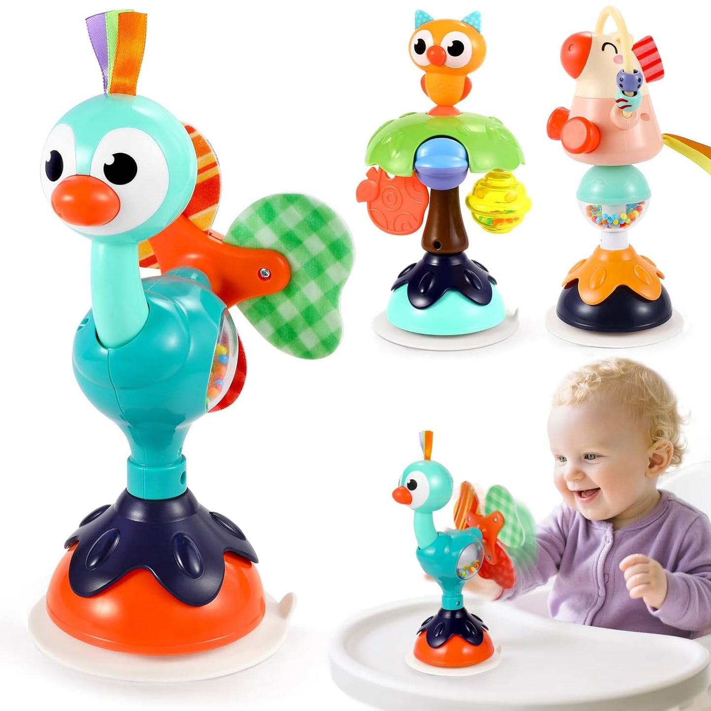 Baby Toys 6-12 Months 3PACK High Chair Suction Cup Rattles