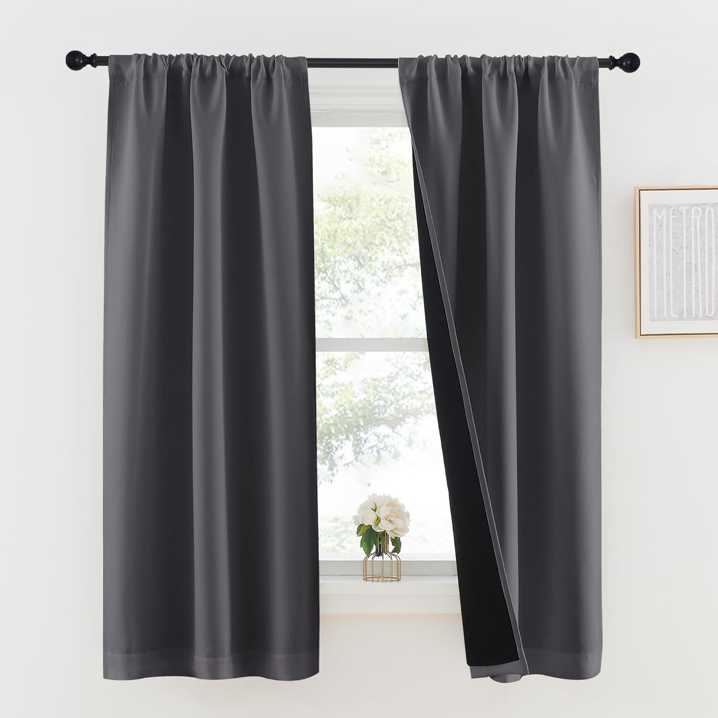 NICETOWN Grey 100% Blackout Lined Curtains for Total Darkness