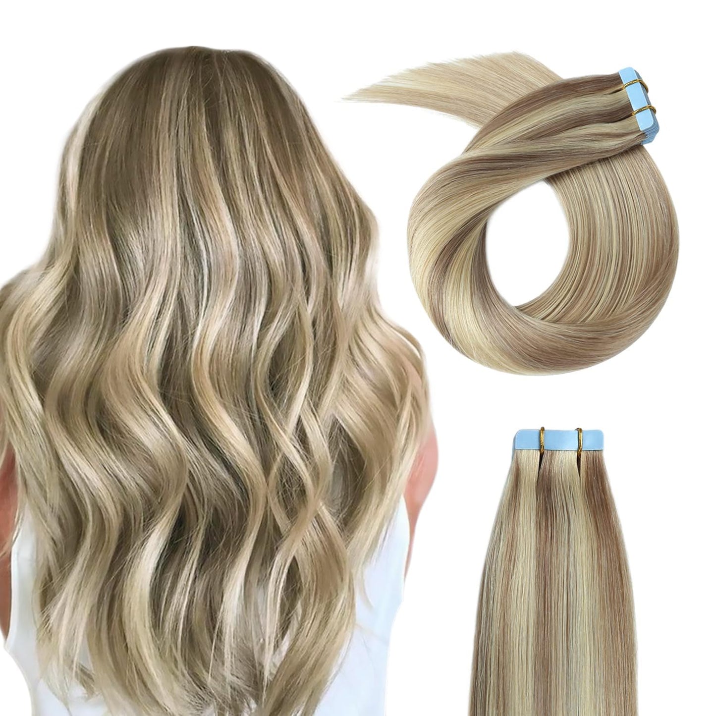 YILITE Tape In Hair Extensions 18 Inch Highlight 613 Blonde