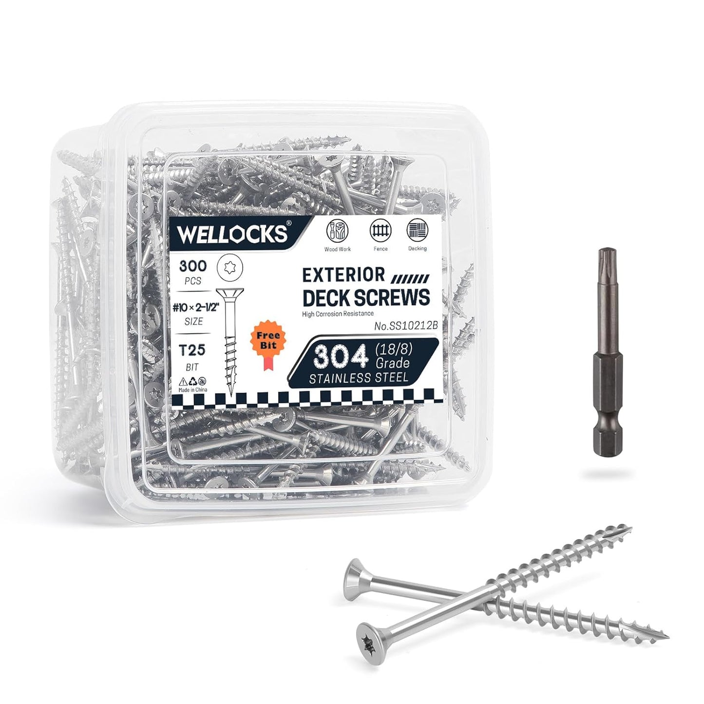 WELLOCKS Deck Screws 304 Stainless Steel for Outdoor Projects