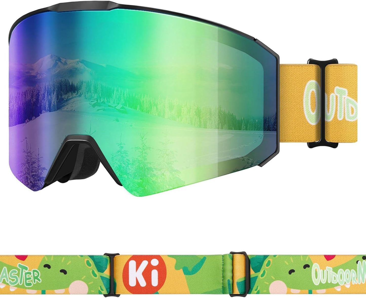 Kids Ski Goggles with Interchangeable Lens & UV Protection