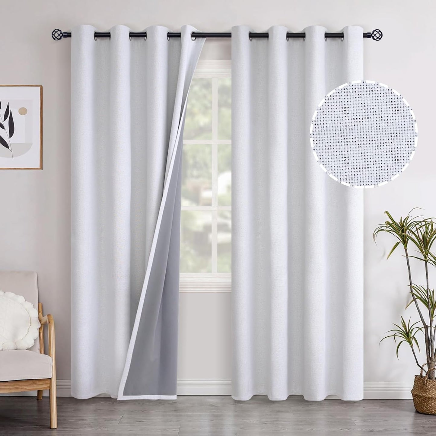 YoungsTex 84 Inches Long Linen Blackout Curtains for Home