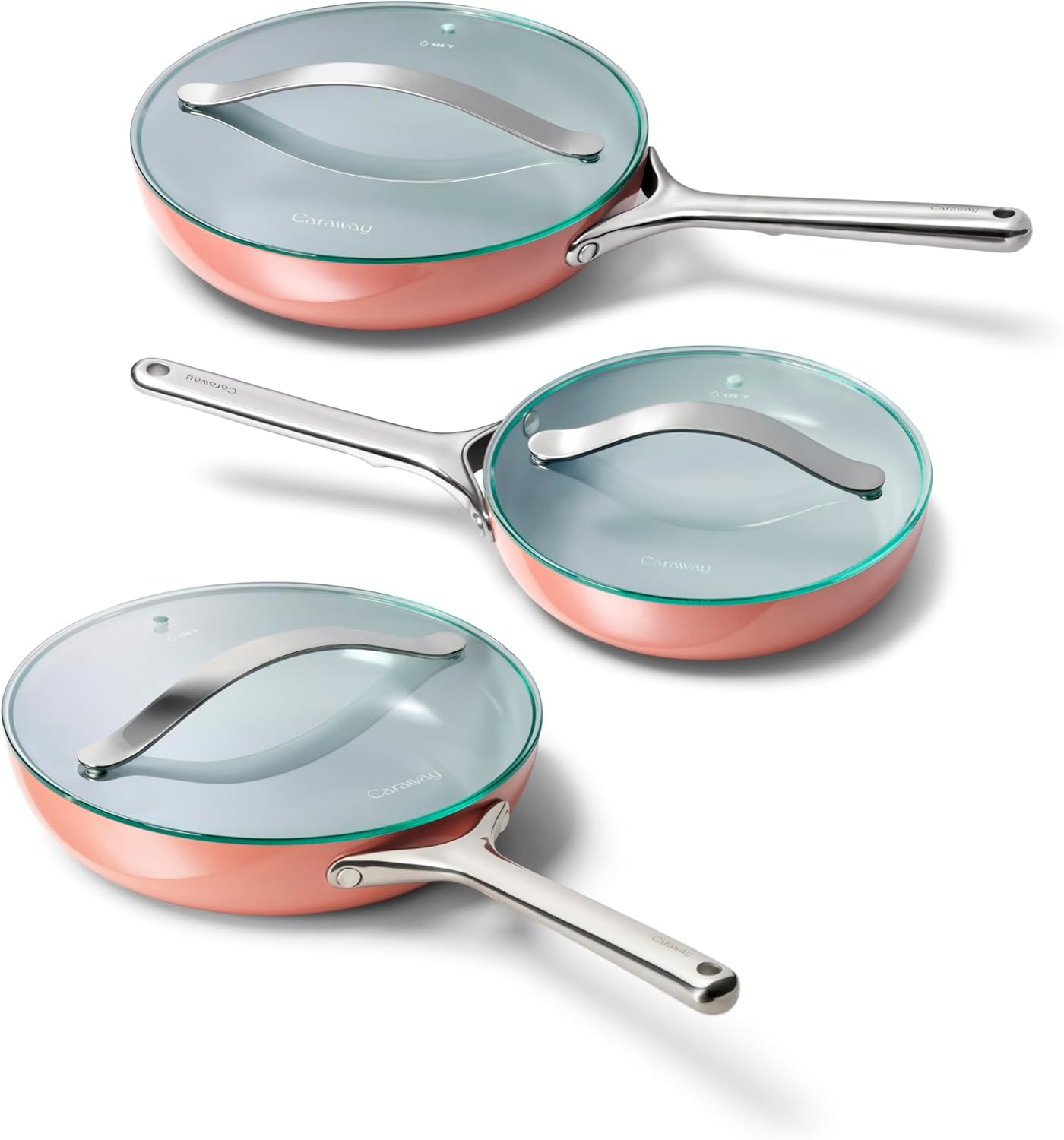 Caraway Ceramic Nonstick Fry Pan Set with Glass Lids for Cooking