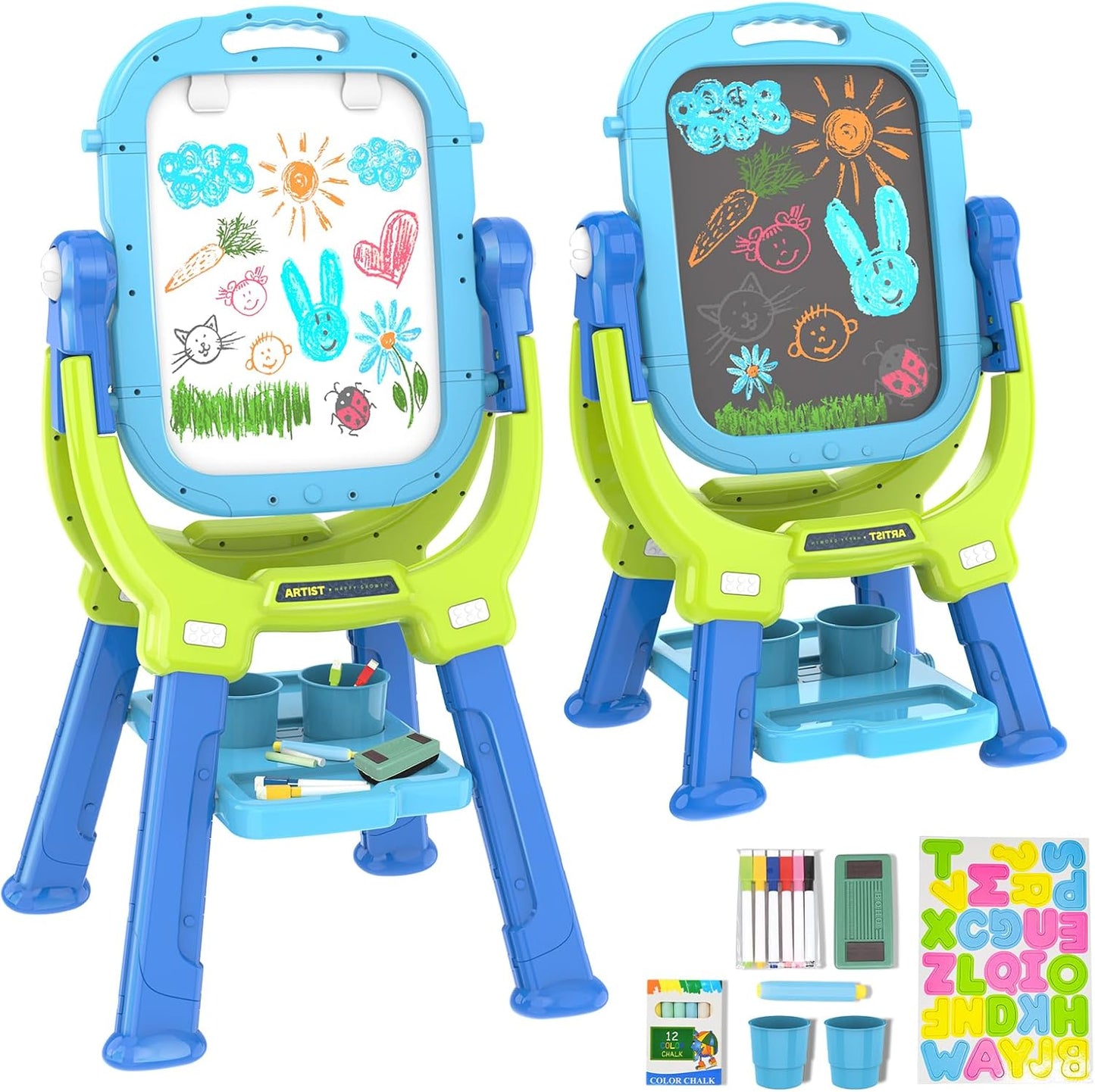 Adjustable Toddler Art Easel for Kids with Magnetic Boards