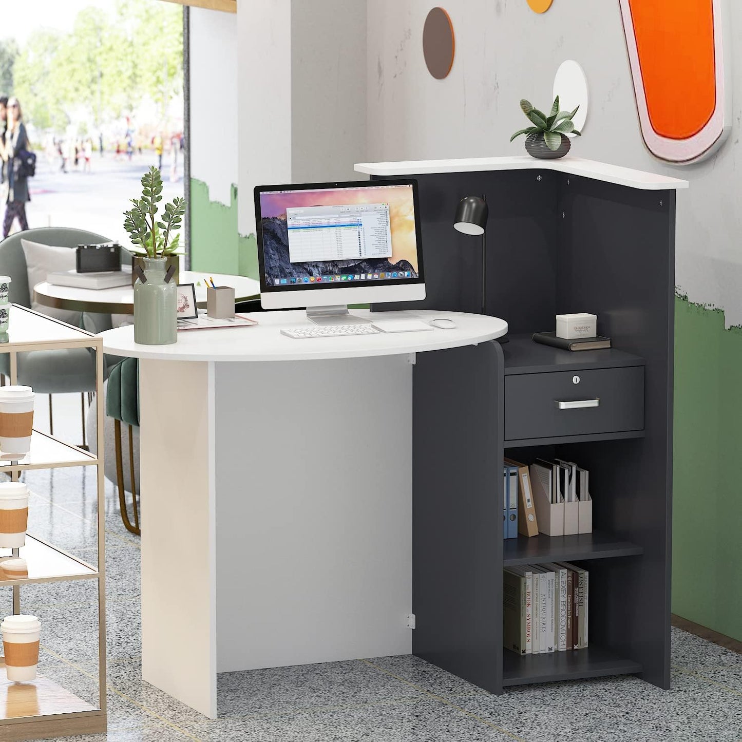 AIEGLE Reception Desk with Lockable Drawers for Salon Checkout