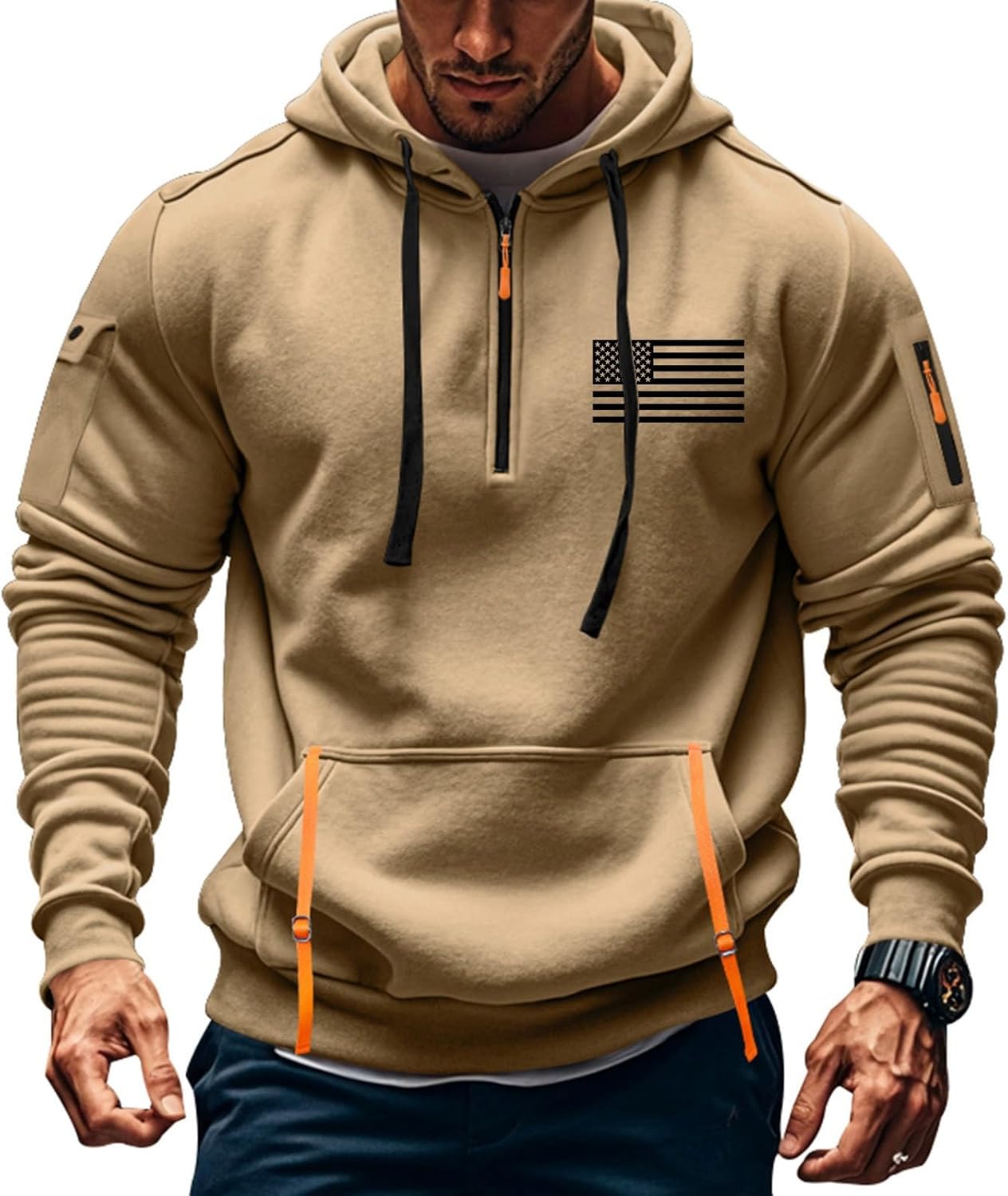 Vintage Tactical Quarter Zip Hoodie for Men