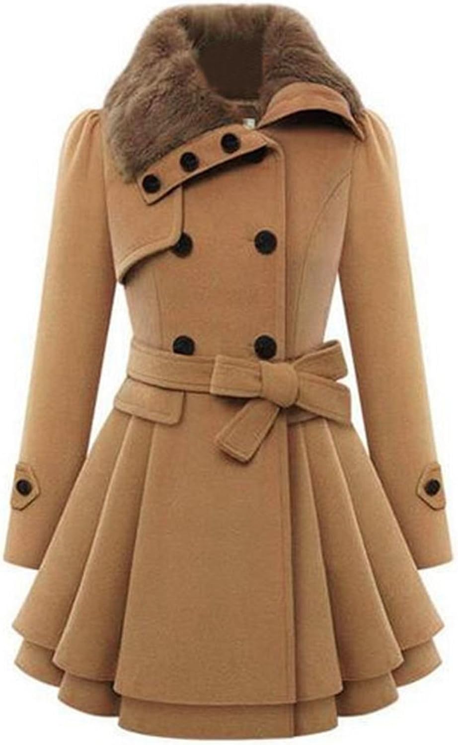 Zeagoo Women's Faux Fur Lapel Double-Breasted Winter Coat