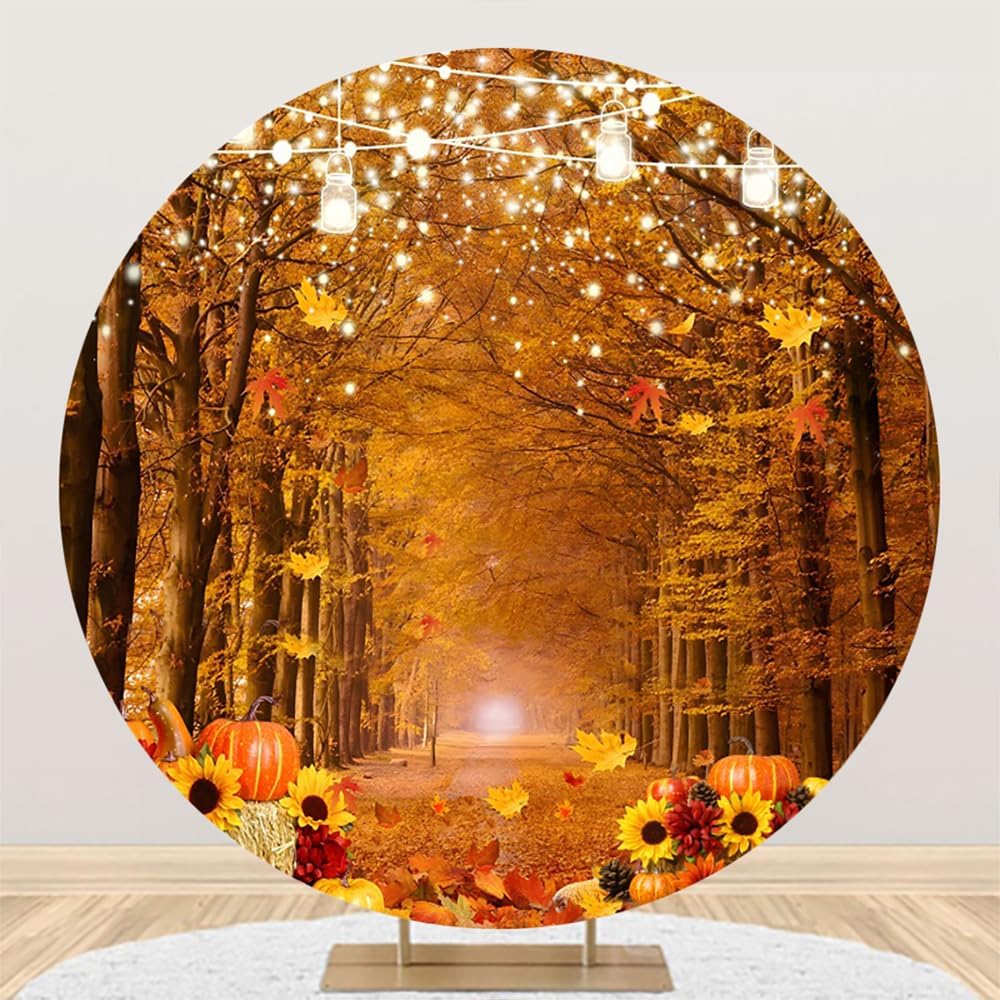 Autumn Fall Round Backdrop Cover for Thanksgiving Party Decor