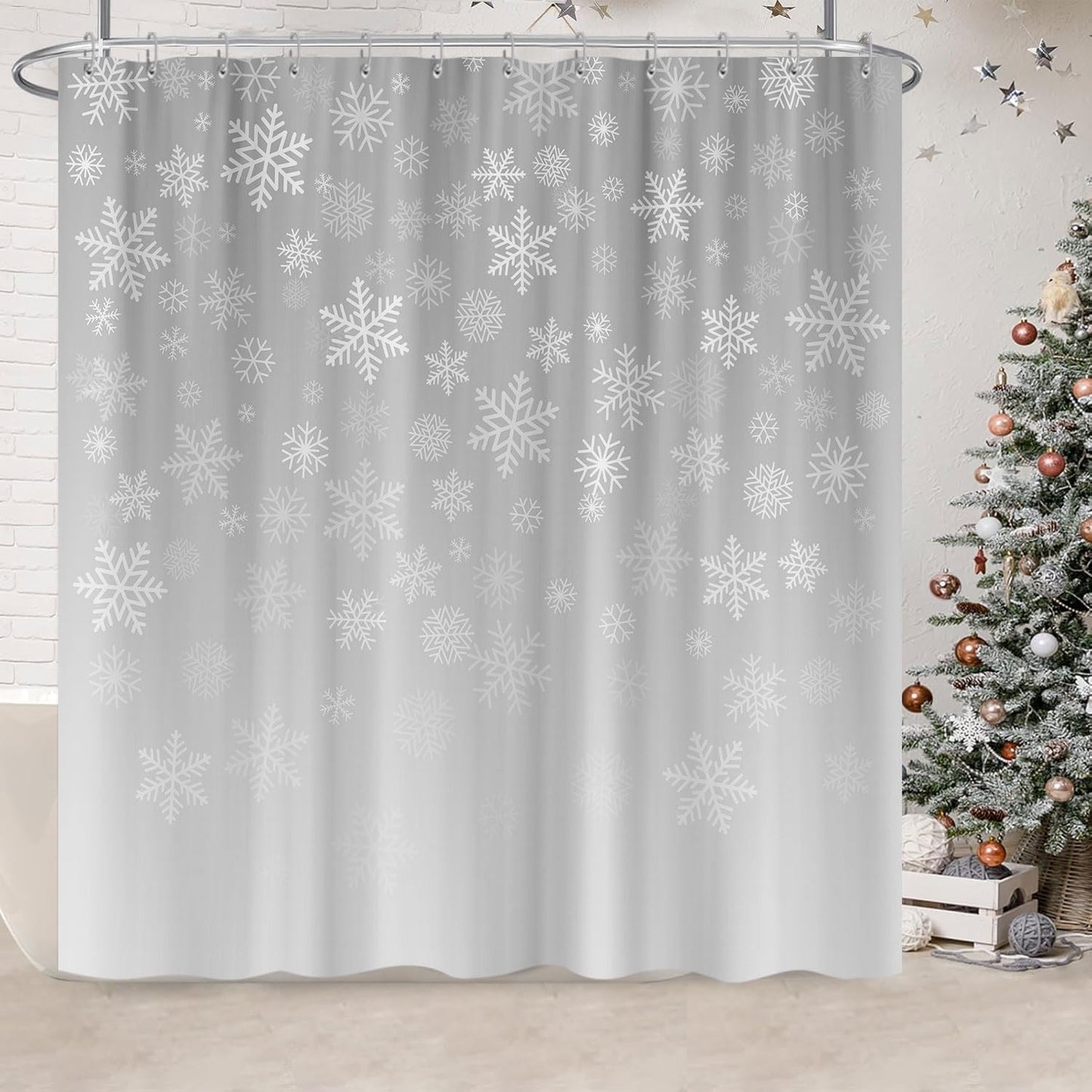 Winter Snowflakes Shower Curtain - Rustic Holiday Charm