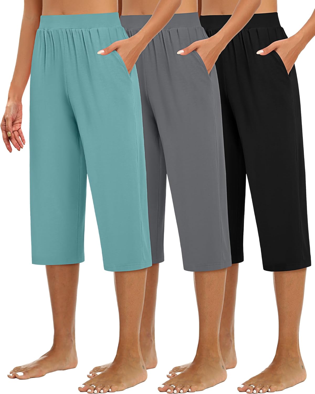 Huukeay Women's Capri Sweatpants: Cozy Wide Leg Cropped Pants