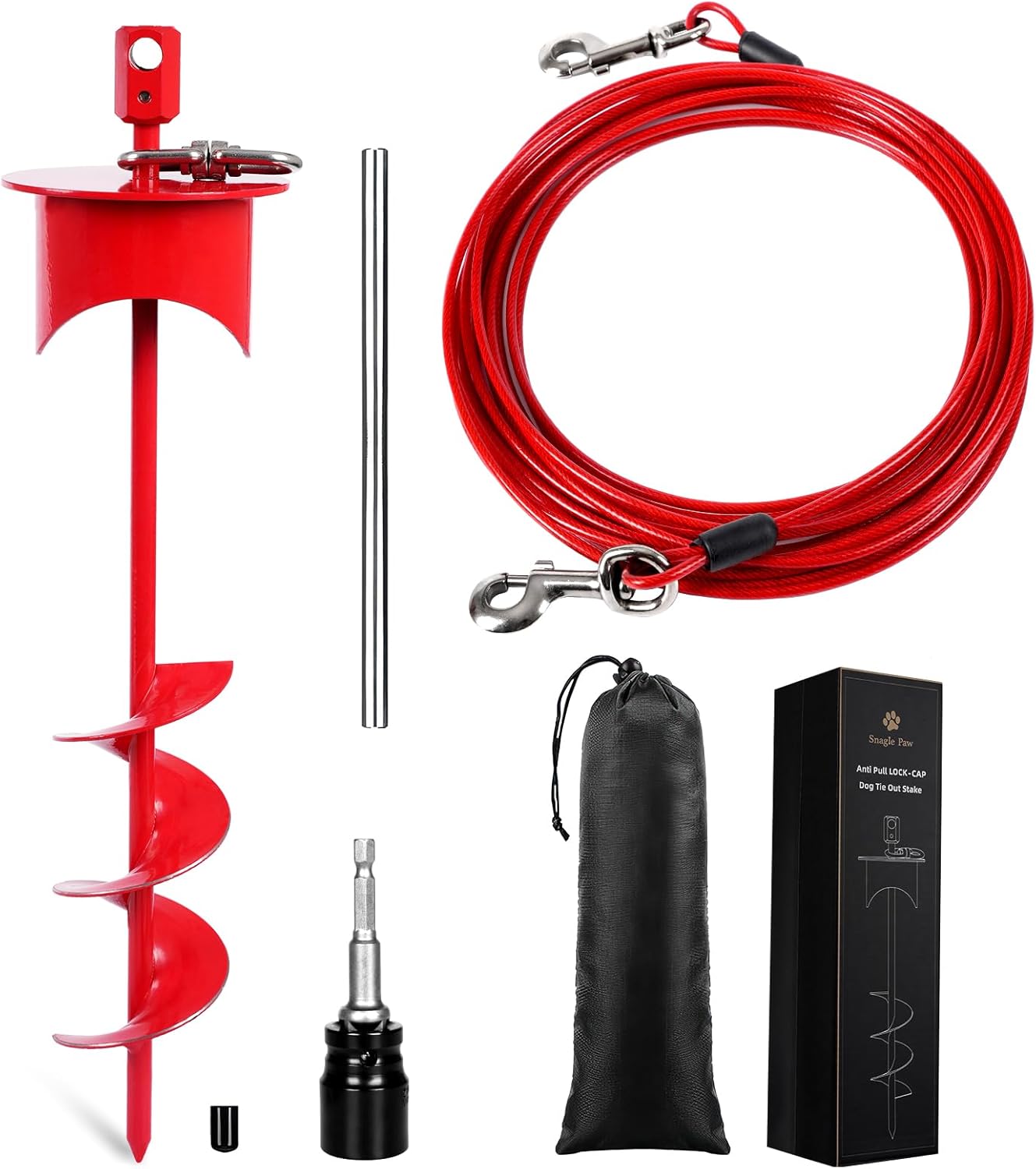 Snagle Paw Dog Tie Out Cable & Stake - Heavy Duty 30ft