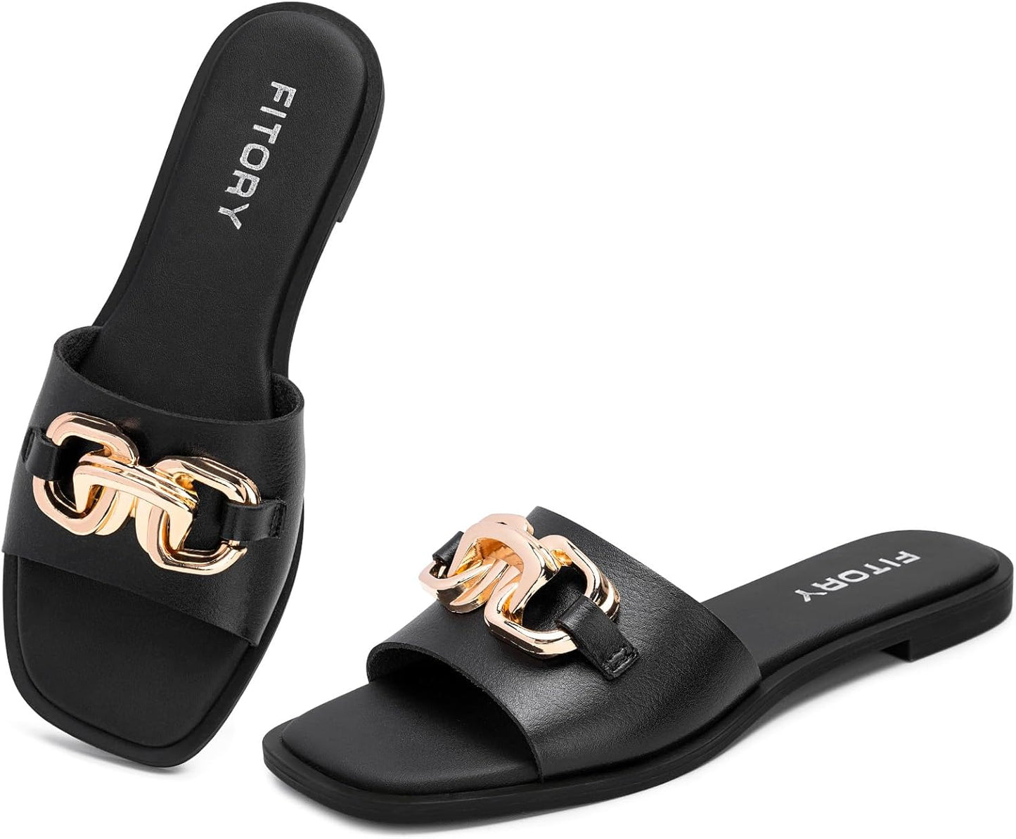 FITORY Women's Flat Sandals Fashion Slides for Summer Comfort