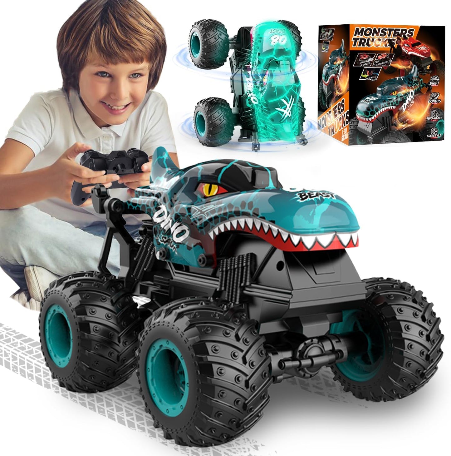 Remote Control Monster Truck Toys for Boys Age 4-7 with Stunts