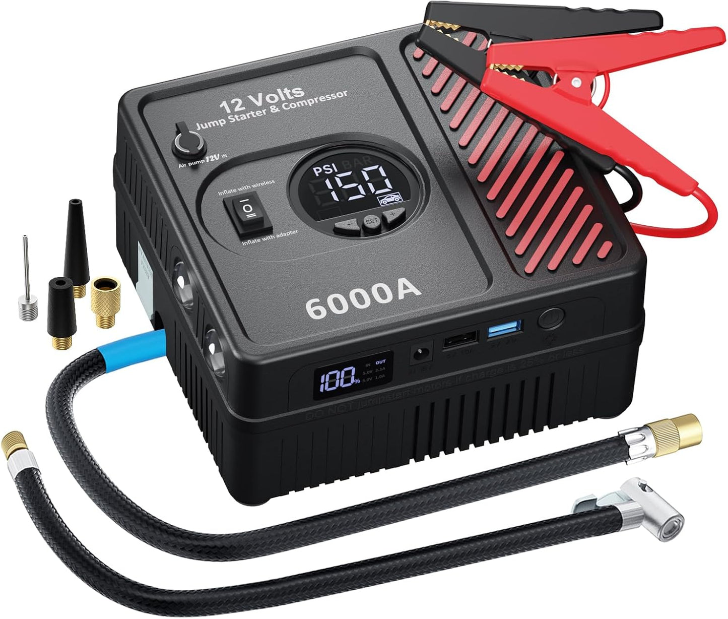6000Amp Car Jump Starter with Air Compressor for Heavy Duty