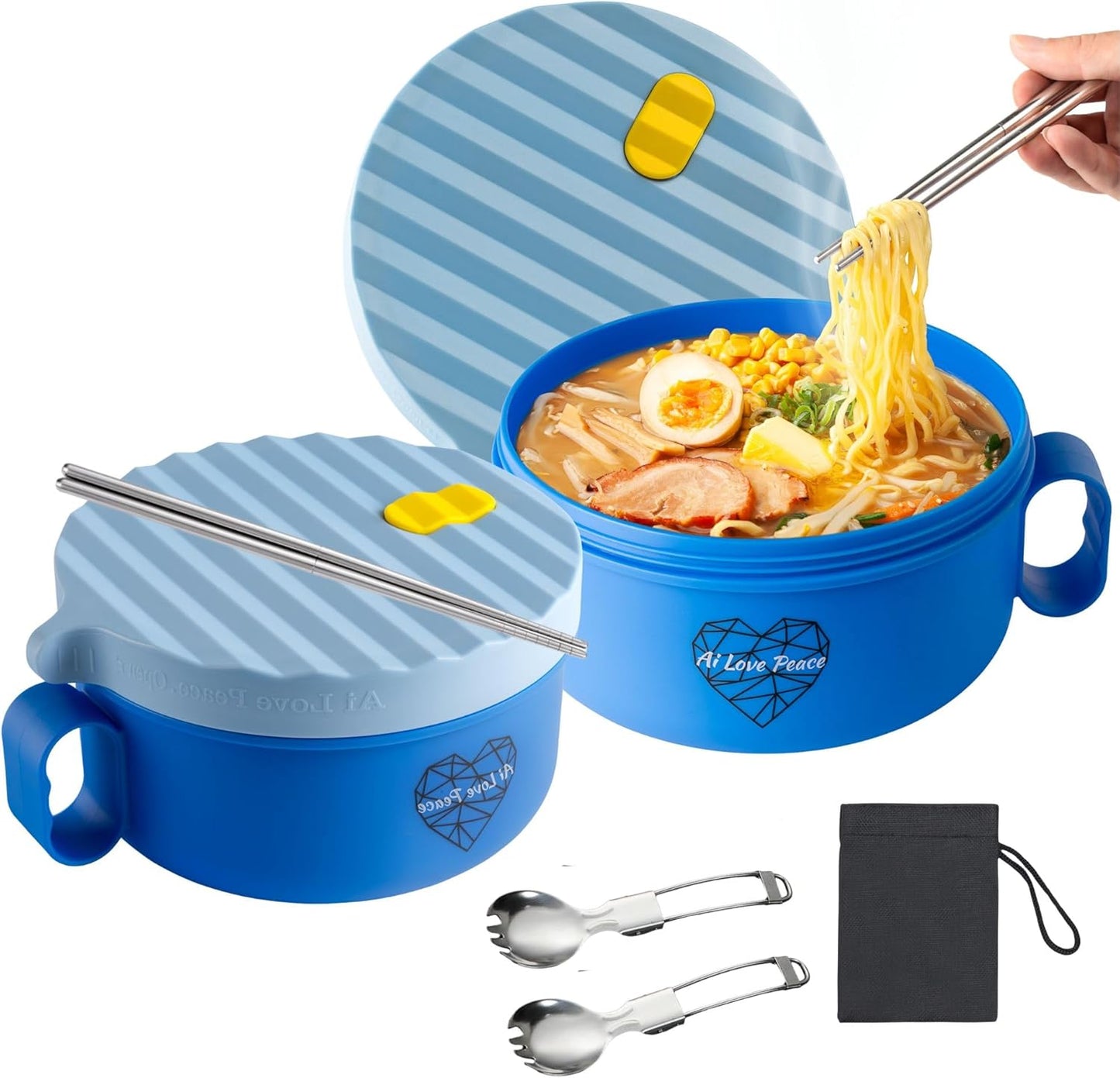 Microwave Ramen Bowl - Portable 40 oz Noodle Cooker for Easy Meals