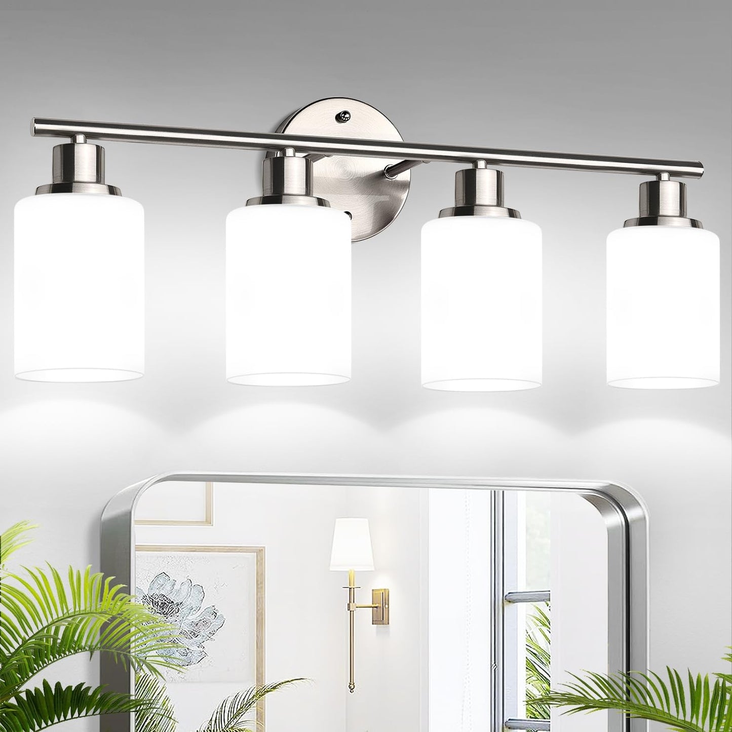 4-Light Bathroom Light Fixtures with Modern Brushed Nickel Finish