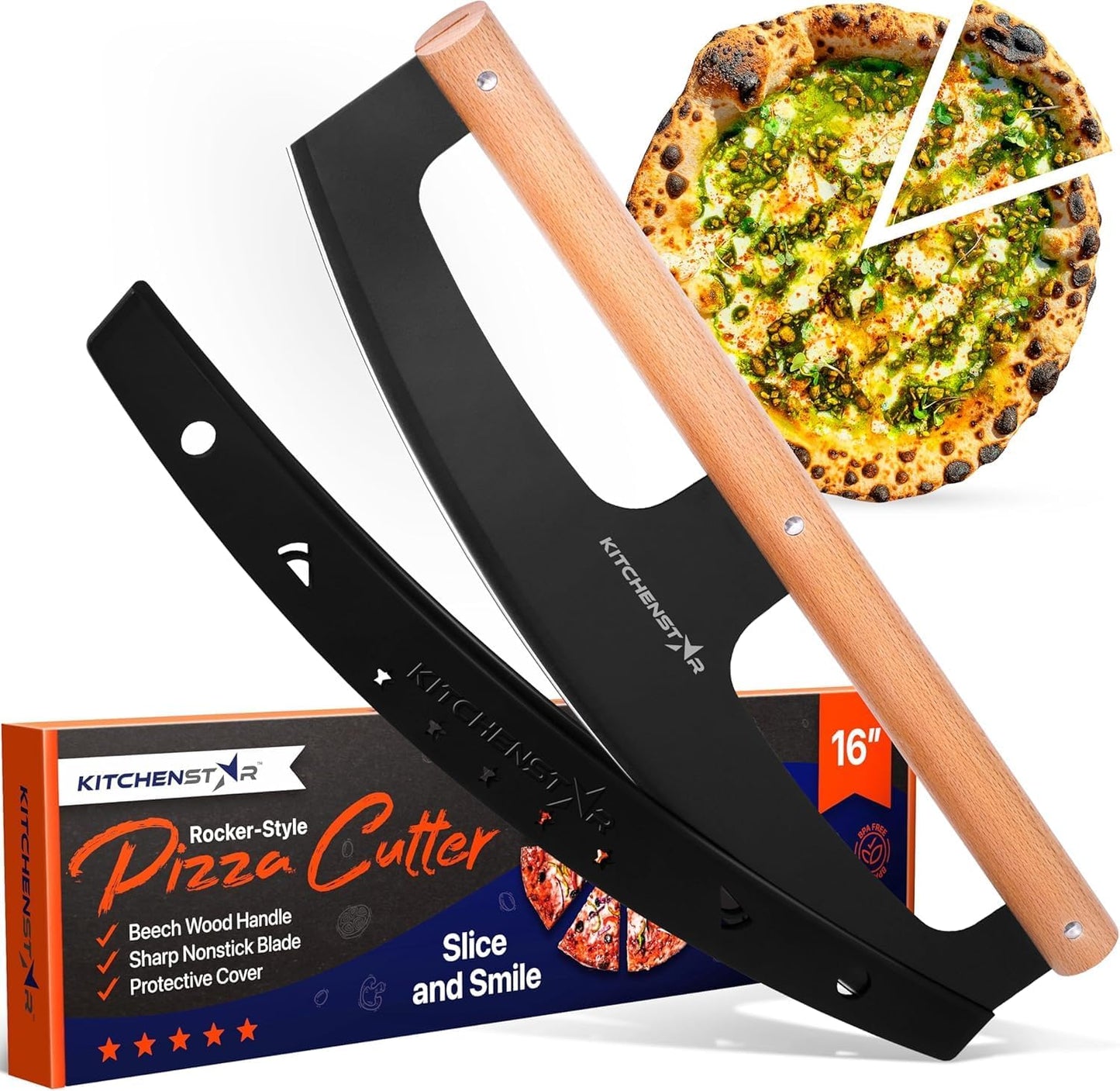 Razor Sharp 16-Inch Pizza Cutter Rocker Blade for Perfect Slices