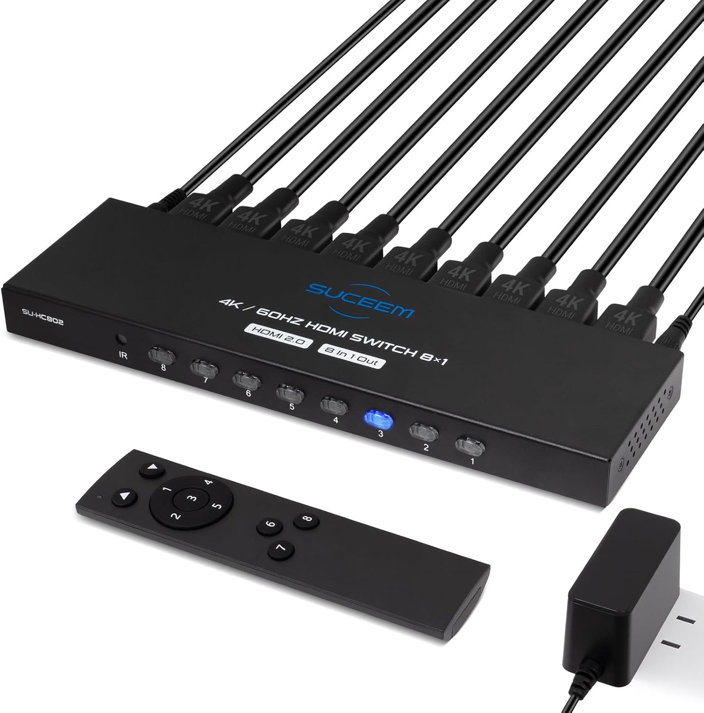 4K@60Hz HDMI Switch 8 in 1 Out with Remote Control for Gaming