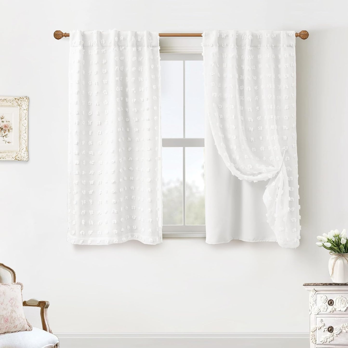 Short White Boho Pom Pom Curtains for Cozy Farmhouse Decor