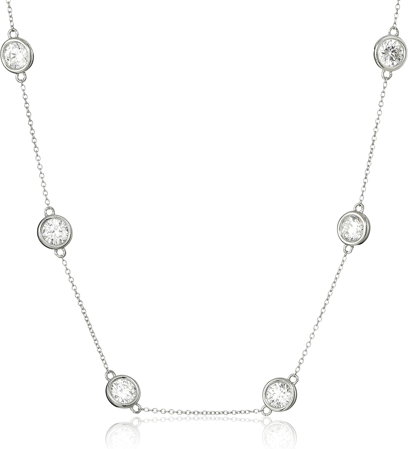 Platinum Plated Sterling Silver Station Necklace with Zirconia