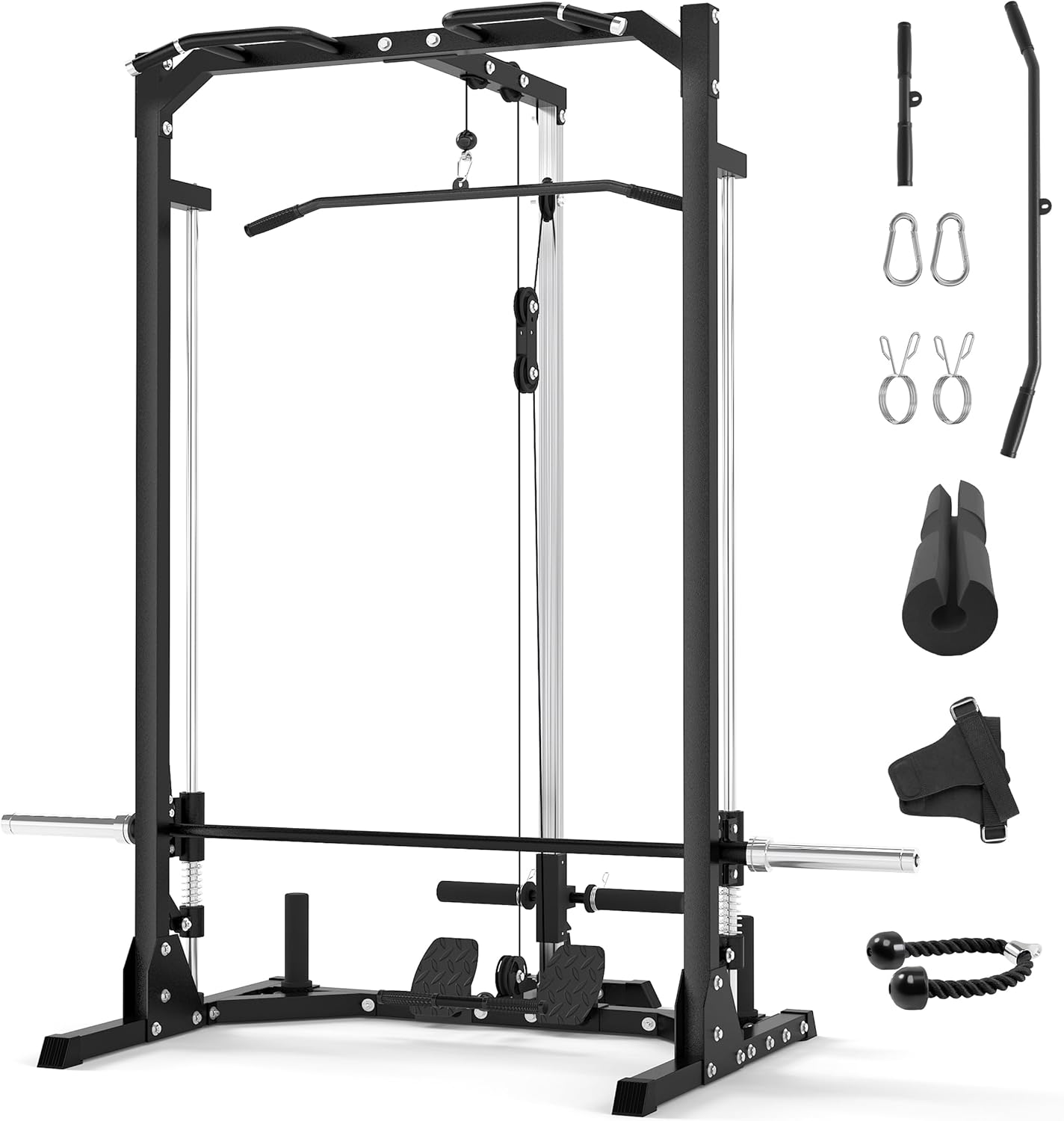 MEGASTAR Compact Smith Machine - 1500lb Capacity, Space-Saving Power Cage, LAT Pulldown, Power Rack
