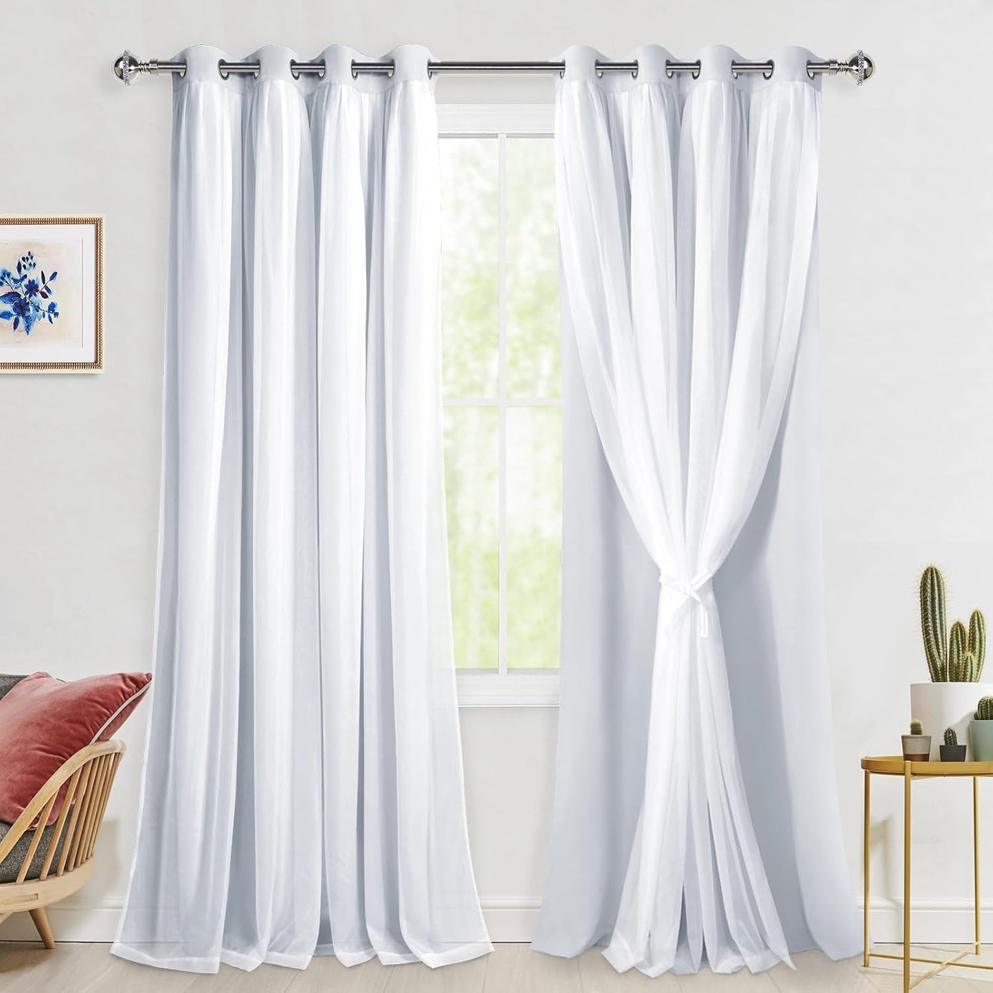 Hiasan Greyish White Blackout Curtains for Bedroom and Living Room