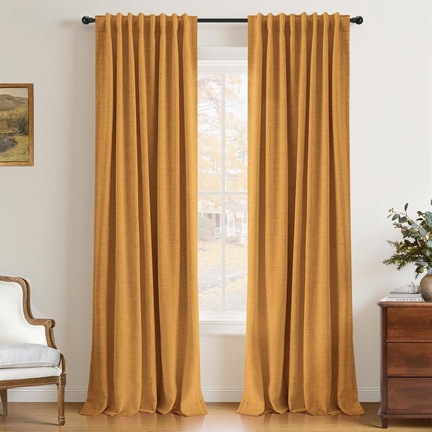 INOVADAY 100% Blackout Curtains for Bedroom - Dijon Mustard