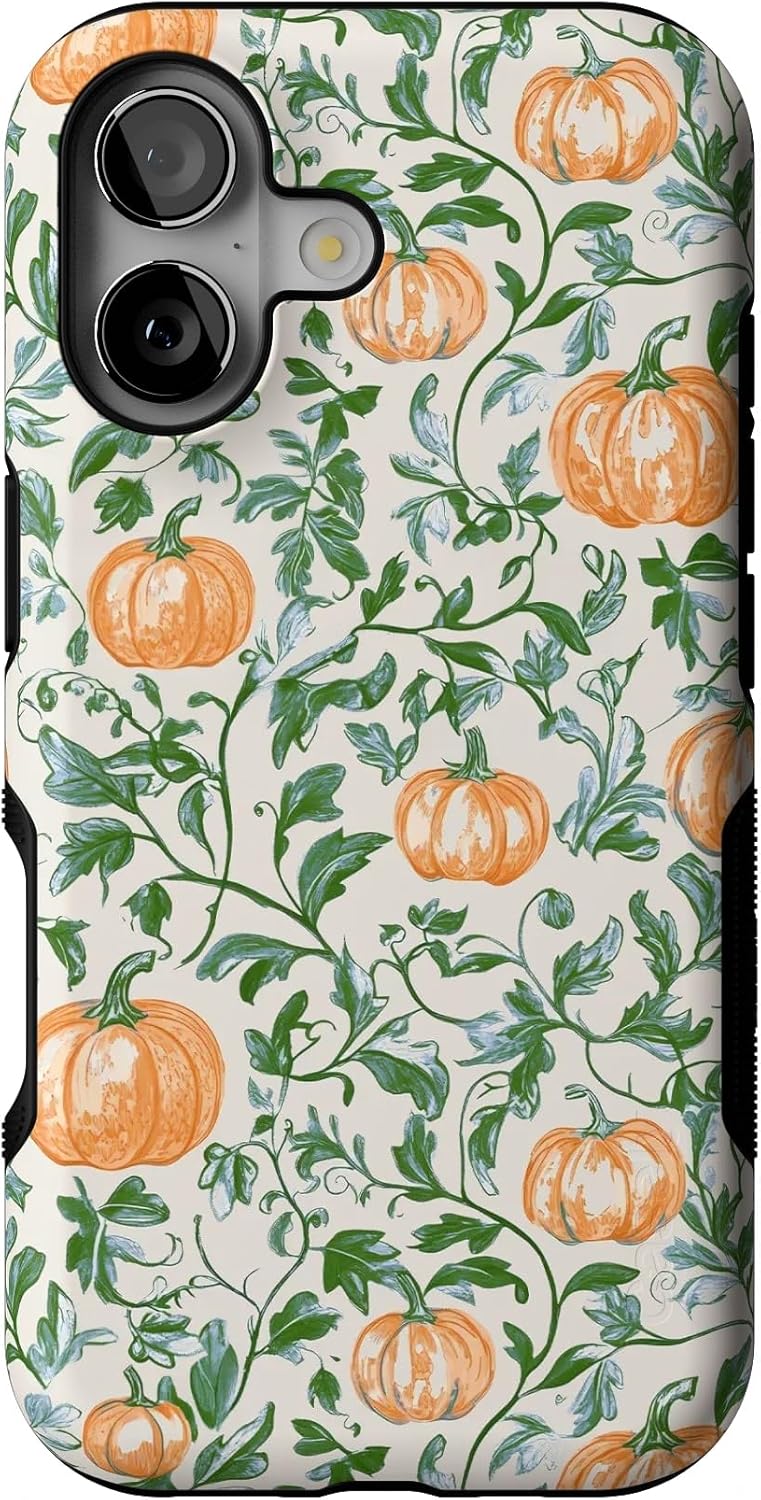 Casely iPhone 17 Case - Pumpkin Patch with Green Vines Design