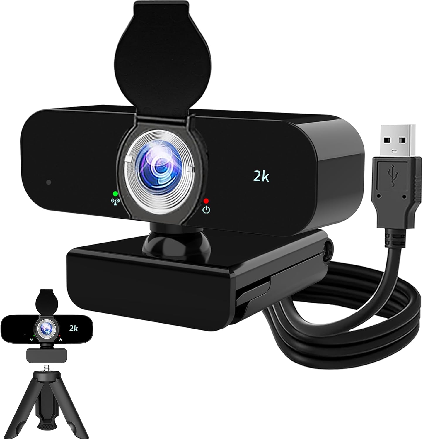 2K Webcam for PC with Noise-Canceling Mic and Tripod