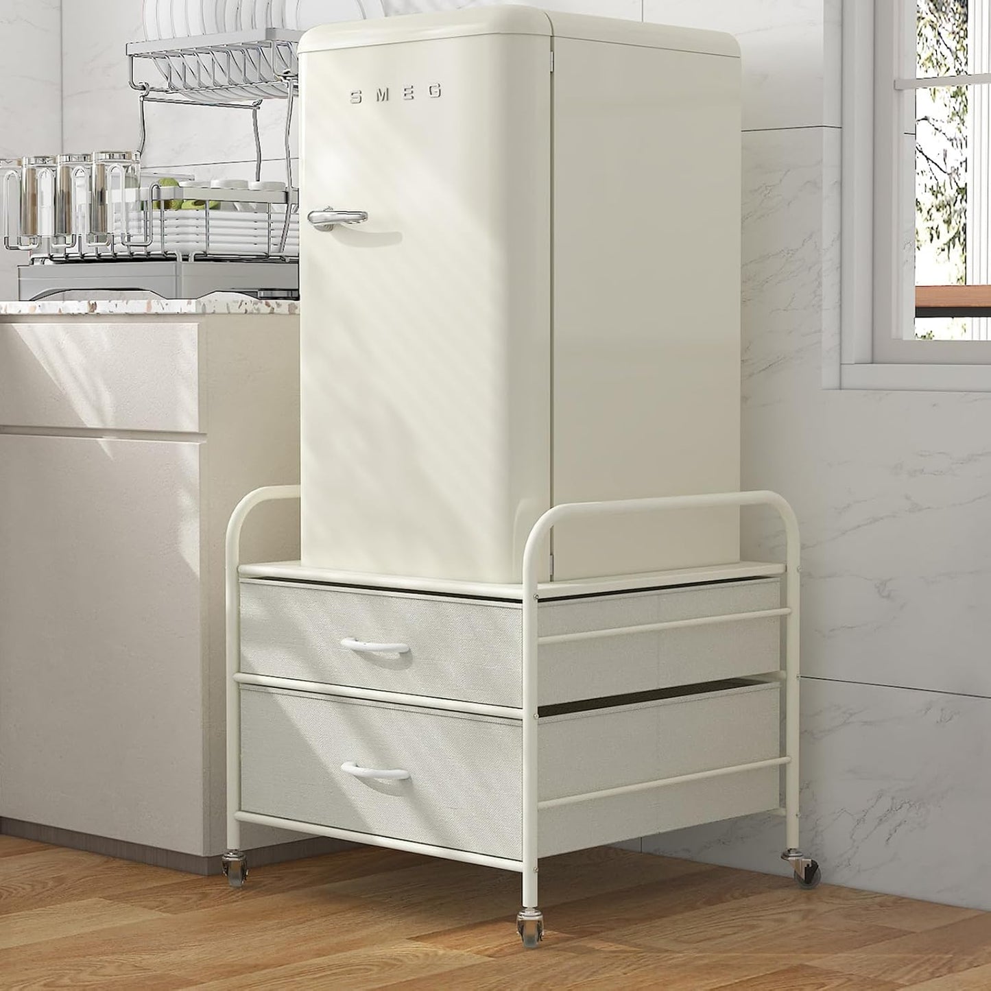 DHMAKER Mini Fridge Stand with 2 Drawer Organizer