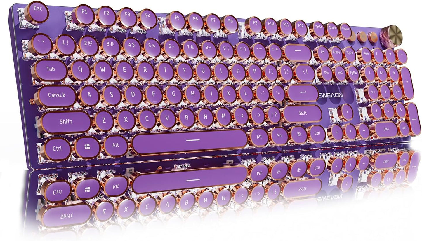 EWEADN V20 Wireless Typewriter Keyboard - Retro Style with Pink Switches