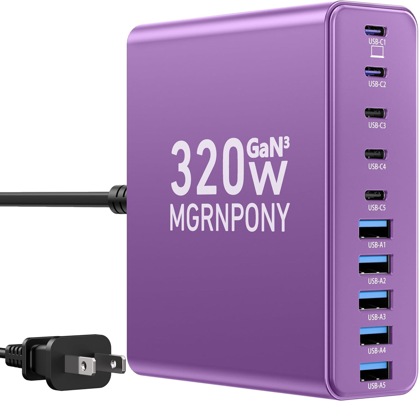 320W USB C Charger Block - 10-Port Fast Charging Station