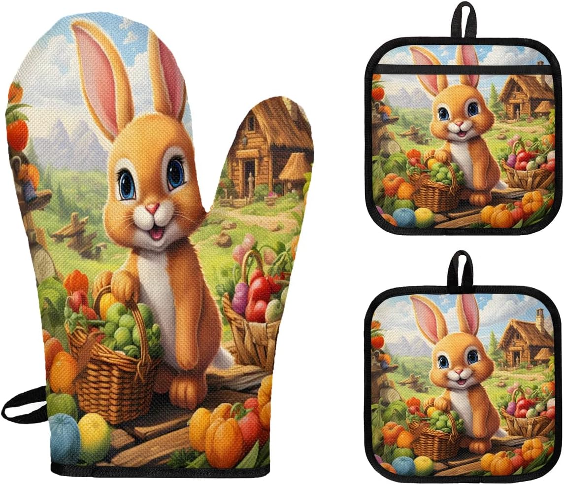 Easter Bunny Oven Mitts - Heat Resistant & Cute
