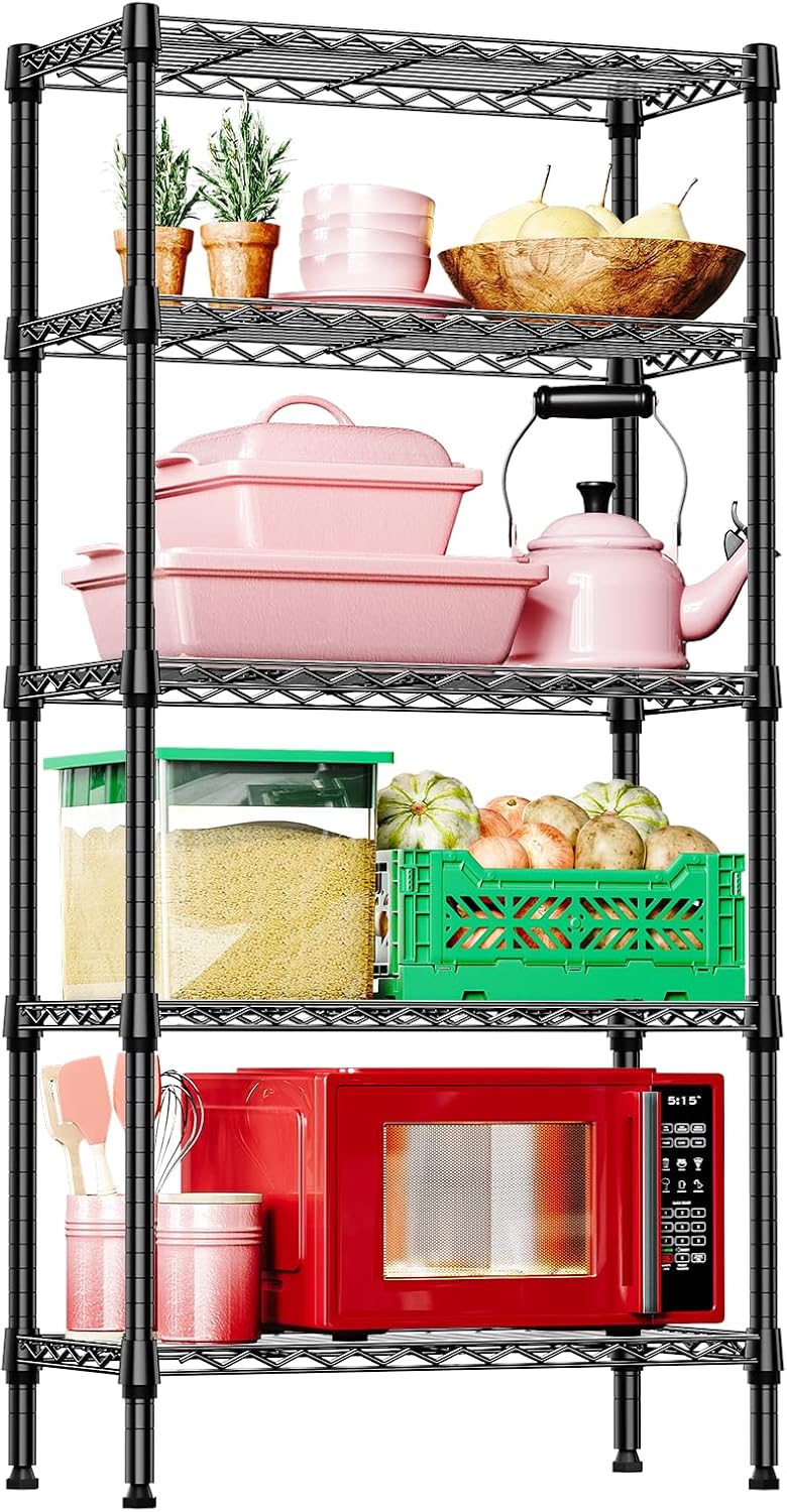IZEUK 5 Tier Black Metal Storage Shelves for Home and Garage