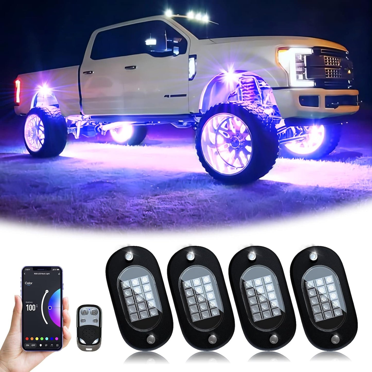 YiLaie RGB LED Rock Lights - High Brightness Underglow Kit
