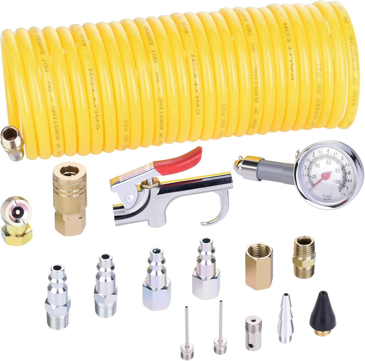 JOROY 16pc Air Compressor Kit: 25ft Recoil Hose, Tire Inflator, Blow Gun